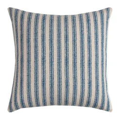 Blue and Natural Ticking Stripe Pillow