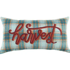 Blue and Orange Plaid Harvest Lumbar Pillow