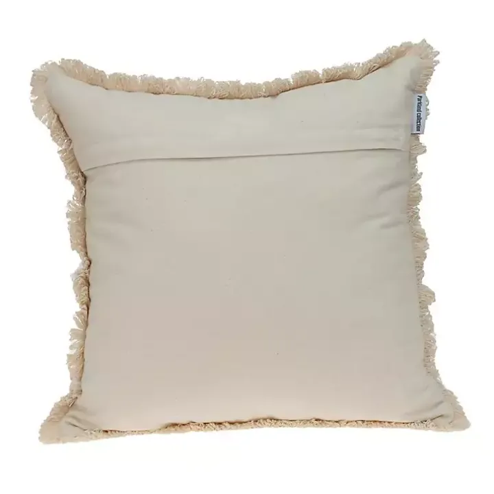 Blue and Tan Medallion Fringe Pillow