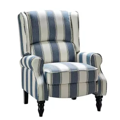 Blue and Tan Stripe Traditional Recliner