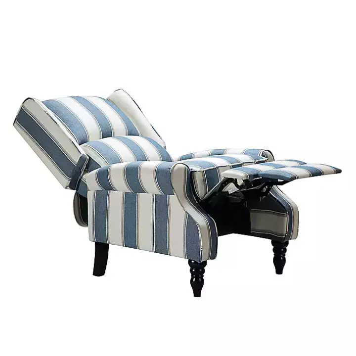 Blue and Tan Stripe Traditional Recliner