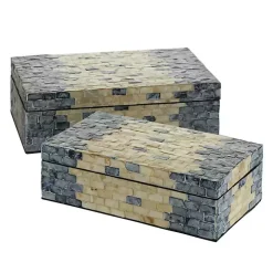 Blue and Tan Wood Capiz Shell 2-pc. Box Set