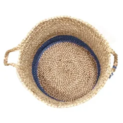 Blue and Tan Woven Jute Basket with Tassel, 17 in.