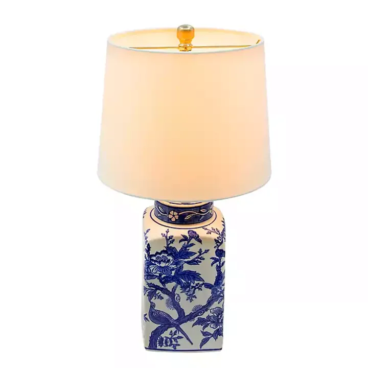 Blue and White Bird Pattern Table Lamp