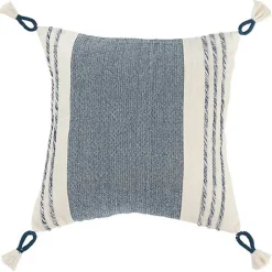 Blue and White Block Loop Throw Pillow
