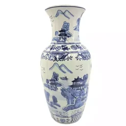 Blue and White Ceramic Chinoiserie Vase