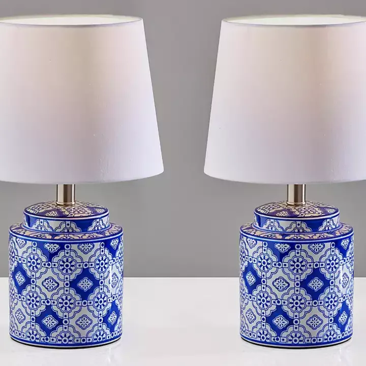 Blue and White Ceramic Table Lamps, Set of 2
