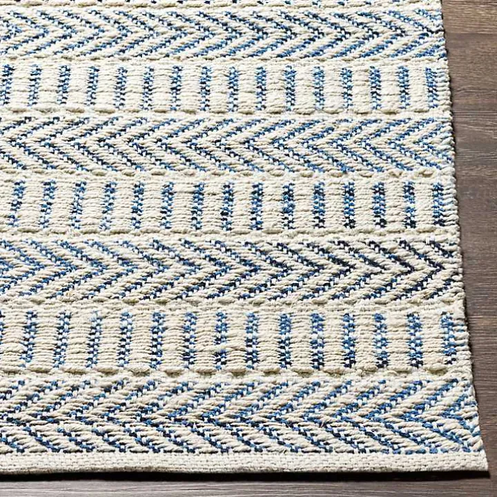 Blue and White Chevron Jute Area Rug, 8x10