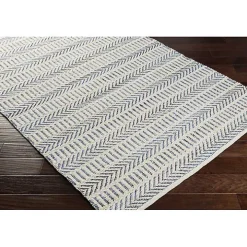 Blue and White Chevron Jute Area Rug, 8x10