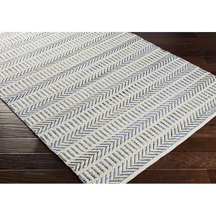 Blue and White Chevron Jute Area Rug, 8x10