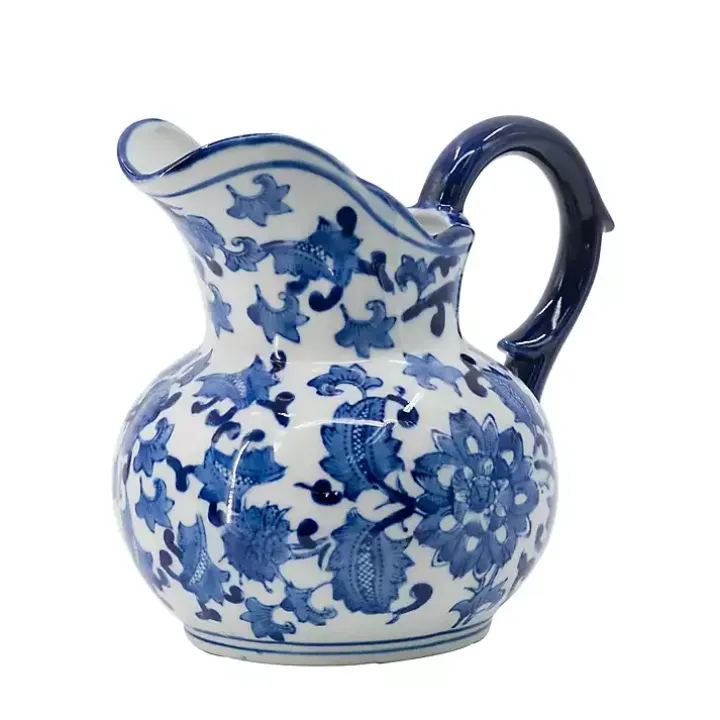 Blue and White Floral Ceramic Pitcher