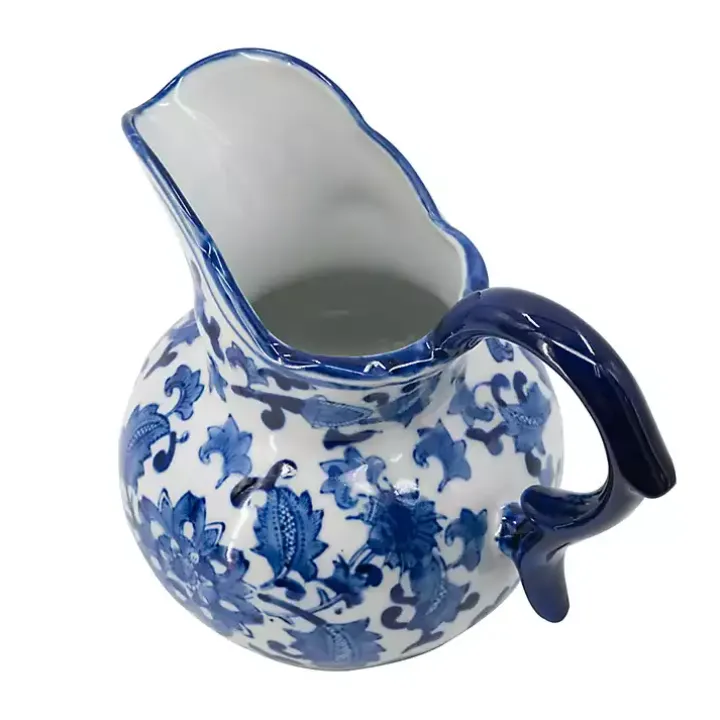 Blue and White Floral Ceramic Pitcher