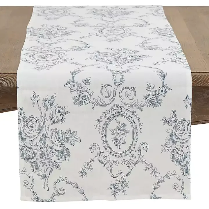 Blue and White Floral Table Runner, 90 in.