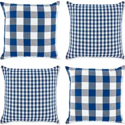 Blue and White Gingham Pillow Covers, Set of 4