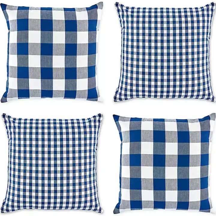 Blue and White Gingham Pillow Covers, Set of 4