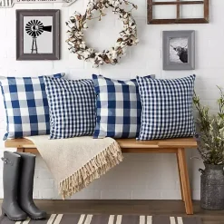 Blue and White Gingham Pillow Covers, Set of 4