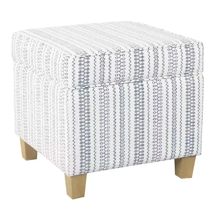Blue and White Hometown Striped Storage Ottoman
