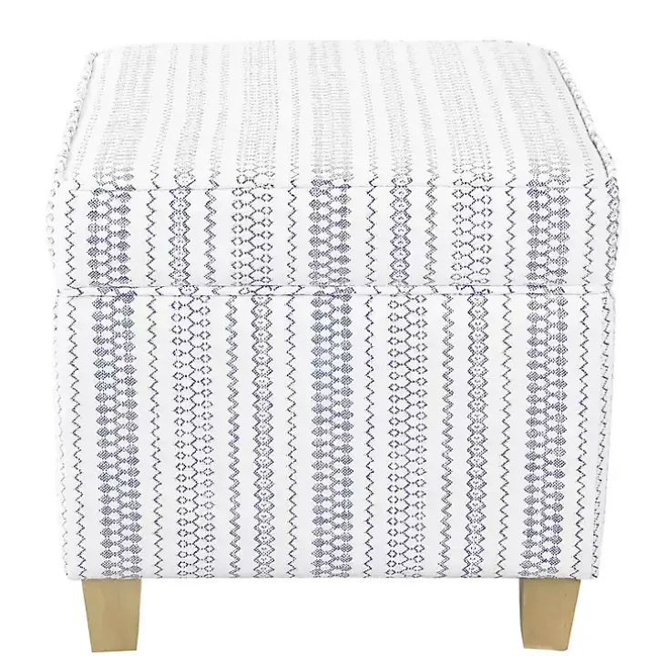 Blue and White Hometown Striped Storage Ottoman