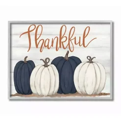 Blue and White Pumpkins Thankful Wall Plaque