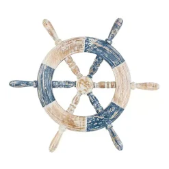 Blue and White Ship Wheel Wall Plaque