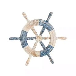 Blue and White Ship Wheel Wall Plaque