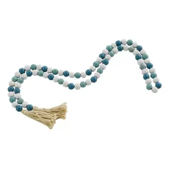 Blue and White Wood Beaded Tassel Garland