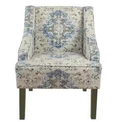 Blue Antiqued Medallion Swoop Arm Accent Chair