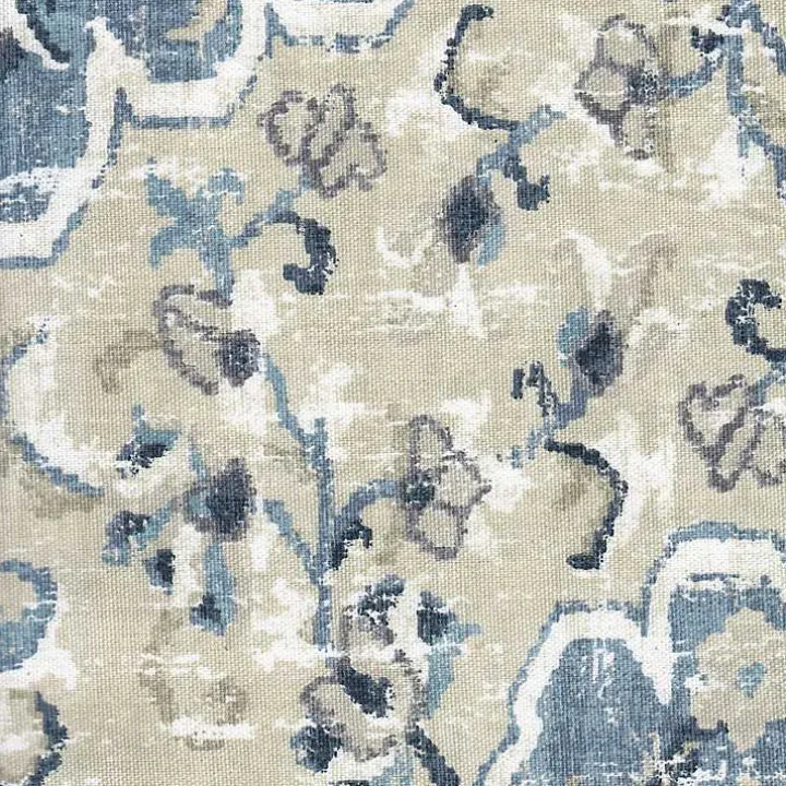 Blue Antiqued Medallion Swoop Arm Accent Chair