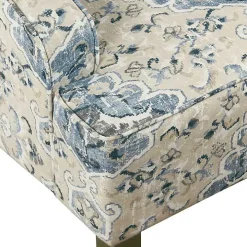 Blue Antiqued Medallion Swoop Arm Accent Chair