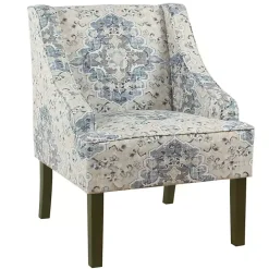 Blue Antiqued Medallion Swoop Arm Accent Chair