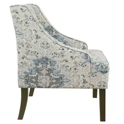 Blue Antiqued Medallion Swoop Arm Accent Chair