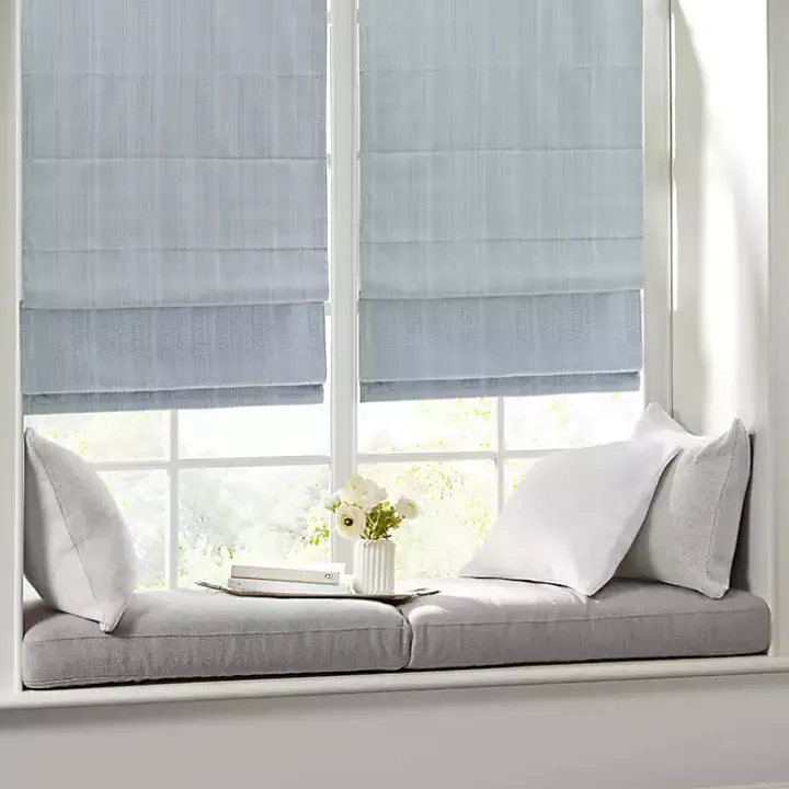 Blue Basketweave Cordless Roman Shade, 33 in.