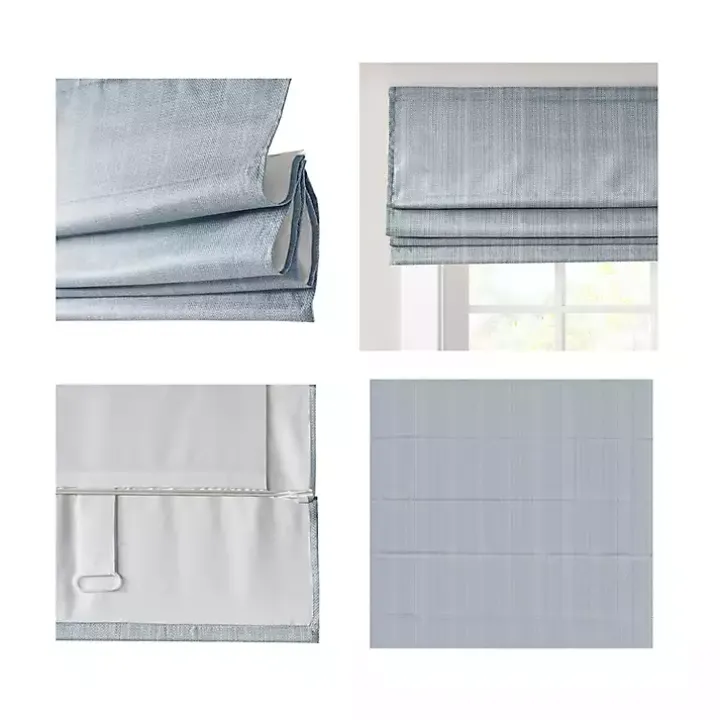 Blue Basketweave Cordless Roman Shade, 33 in.