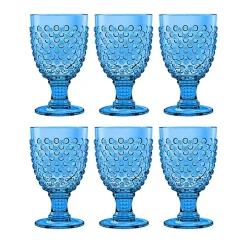 Blue Beaded Acrylic Goblet Wine Glasses, Set of 6