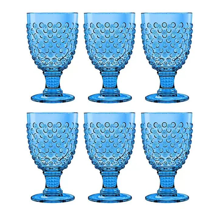 Blue Beaded Acrylic Goblet Wine Glasses, Set of 6