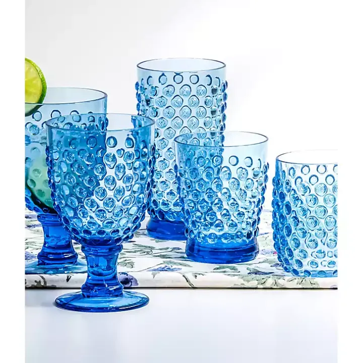 Blue Beaded Acrylic Goblet Wine Glasses, Set of 6
