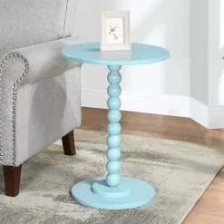 Blue Beaded Spindle Accent Table