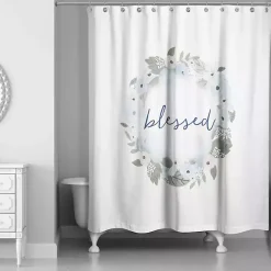 Blue Blessed Floral Wreath Shower Curtain