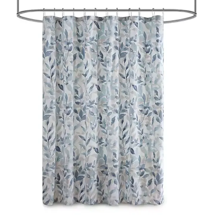 Blue Botanical Microfiber Shower Curtain