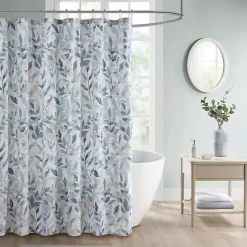 Blue Botanical Microfiber Shower Curtain
