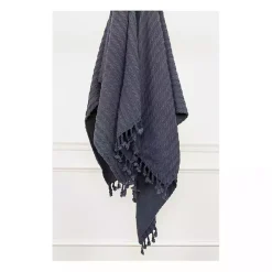 Blue Cable Knit Tassel Throw