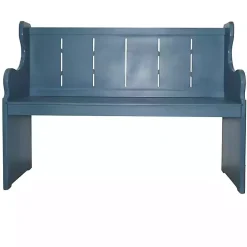 Blue Carved Wood Pew Bench