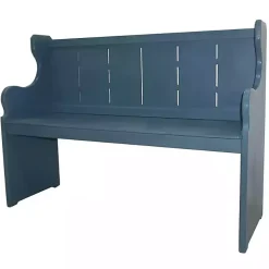 Blue Carved Wood Pew Bench