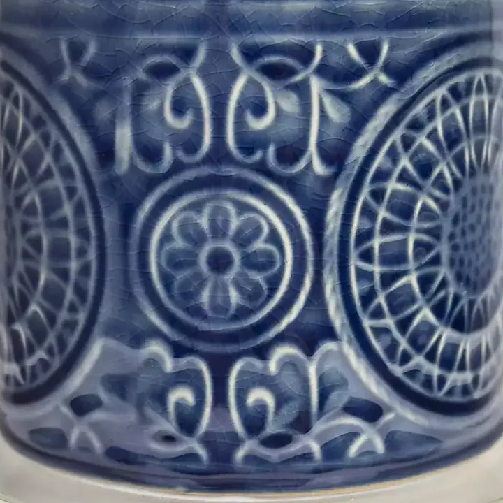 Blue Ceramic Embossed Spiro Table Lamp