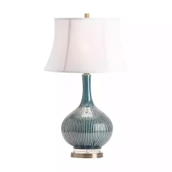 Blue Ceramic Stripe Base Table Lamp