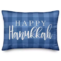 Blue Check Happy Hanukkah Accent Pillow
