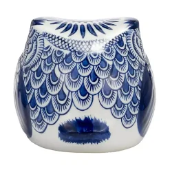 Blue Chinoiserie Owl Figurine