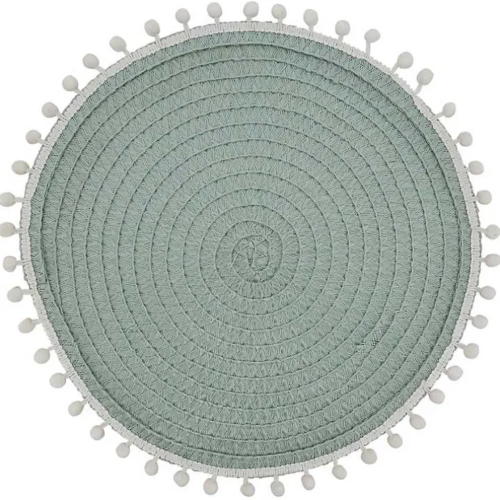 Blue Circular Pom Pom Placemats, Set of 4