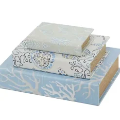 Blue Coastal Canvas Book Boxes, Set of 3