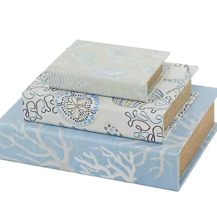 Blue Coastal Canvas Book Boxes, Set of 3